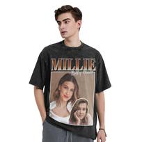 Millie Bobby Brown T Shirts Hip Hop Washed Cotton Harajuku T-Shirt  Fashion Men Women Tops Streetwear Graphic Printed Tee Shirt XL black