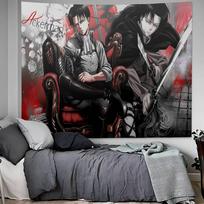A-Attack O-On T-Titan Levi Ackerman Tapestry Art Printing Japanese Wall Tapestry Anime Wall Hanging Home Decor 100X70CM black