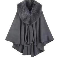 6 spalvų madingas pashmina apsiaustas kašmyro skara paltas moterims dirbtinio lapės kailio apykaklė laisvas pončas didelis svyruojantis apdangalas gatvės stilius One Size tamsiai pilka spalva