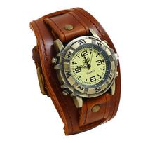 Men Punk Retro Simple Fashion Pin Buckle Strap Leather Watch AVE beige