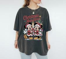 Disney Mickey Mouse Christmas Printed Pure Cotton Tshirt Cotton Unisex Casual and Fashionable Oversized Streetwear 4XL black