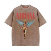 Nirvana Kurt Cobain Vintažiniai skalbti Retro Dažyti Tamsiai Mėlyna Spalva Laisvo Kirpimo Moteriški Ir Vyriški Marškinėliai M brown