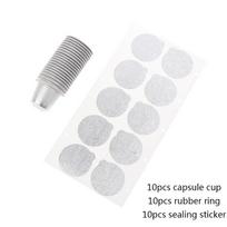 10 vnt. Nespresso kavos kapsulių puodelių su guminiu žiedu ir sandarinimo lipduku 37 mm white