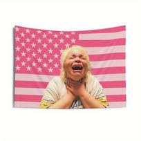 Funny Viral Scream Tapestry Featuring Pink American Flag Suitable Ideal For Home Decoration and Playful Ambiance 100X70CM white
