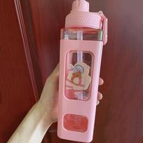 Kawaii Shaker vandens butelis su šiaudiniu lipduku Mielas be BPA 700 ml/900 ml plastikinis arbatos pienas nešiojamas moliūgų gėrimų butelis mergaitei 700ml