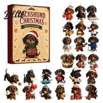 Holiday Surprise Blind Box 2026 Christmas Advent Calendar Dachshund Ornament Set Countdown Hanging Decor with 24 Acrylic Dog Ornaments Mini Figures, A beige