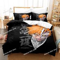 3D Anime Bleach Bedding Set Printed single Comforter Quilt Bed Cover Duvet Cover Pillow Case 3 Pieces Sets Kids Adult Size EU Single 135*200cm/53x79in 3pcs black
