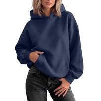 Women's Loose Fit Pullover Sweatshirt, Long Sleeve Casual Top for Everyday Casual Wear L tamsiai mėlyna