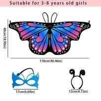 Pixie Cloak Fairy Shawl Colorful Kids Costume Butterfly Butterfly Wings Cape  Party Style 12 blue