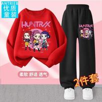 Kpop Demon Hunters Children Pajamas Suit Autumn Anime Comfortable Home Wear Cartoon Girls Tops Pants Ice Silk Set Thin Nightwear 120 red
