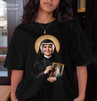 St Faustina Shirt Comfort Colors Catholic Tee Divine Mercy Tshirt Vintage Portrait Graphic Southern Boutique Gift For Men Women Black M brown