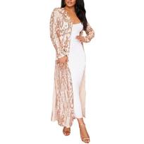 Lily Lady Sexy Sequin Perspective Ilgomis rankovėmis Maxi?Suknelė kardiganas XXL beige