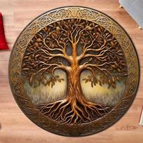 Gyvybės medžio apvalus kilimas Gamta Mandalos kilimas Senovinė dvasinė dekoracija Kilimas Meditacijos erdvės kilimas Plaunamas ir neslystantis grindų kilimėlis 60cm black