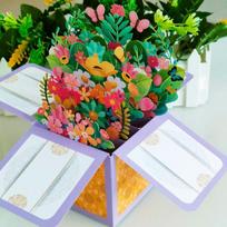 New Girlfriend 3D Pops-up Bouquet Thank You Cards Gift Paper Flowers Festical Party Decor Thanksgiving Greeting Cards pink