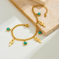 316L Stainless Steel Turquoise Gold Color Chain Bracelet For Women Girl Fashion New Trendy Jewelry Party Gift Vacation beige