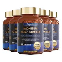 Sudėtingas 12-in-1 magnio papildas, turintis magnio glicinato ir magnio citrato mišinį, didelio grynumo daugiafunkcinė formulė. 120*5