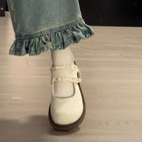 New college style Velcro Mary Jane shoes autumn height increase soft sole retro shallow mouth single shoes 40 gray