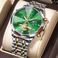 POEDAGAR Luxury Original Stainless Steel Reloj Luminous Waterproof Chronograph Quartz Watch for Men 939 Gold Green S gray