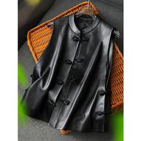 Women's Vintage Chinese Style Leather Vest Frog Button Sleeveless Jacket XXXL juoda