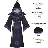 Fantazijos burtininko chalatas Cosplay kostiumas Helovinui ir scenos pasirodymams, pagamintas iš poliesterio S violetinė