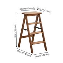 Folding Step Stool Foldable Wooden Space-Saving Ladder for brown