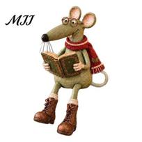 Cozy Book Nook Decor Whimsical Reading Mouse Shelf Sitter, Vintage Resin Lover Figurine with Glasses Unique Reader Gift Idea And Boots, Cute 1pc brown