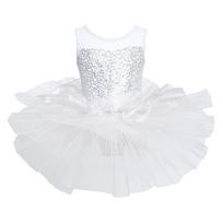 Vaikų mergaičių šokių suknelė be rankovių baleto triko Tutu suknelė, tinklinė, susiliejanti suknelė, gimnastikos triko 5-6 Years balta