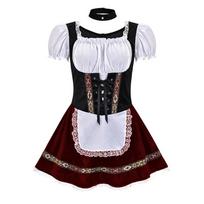 Moteriškas „Oktoberfest“ kostiumas Vokietijos Bavarijos „Dirndl“ alaus tarnaitė puošni suknelė S-4XL M vyno raudonos spalvos