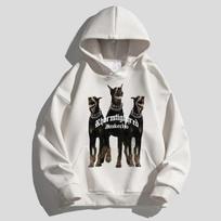 Rudens unisex sportinė apranga su gobtuvu Dobermano spausdinimu Retro megztiniai gobtuvai Madingi laisvalaikio poros gatvės drabužiai Unisex dideli drabužiai S gray