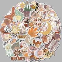 50 Bohemian Stickers for Luggage, Laptop, Phone Case, iPad, and Water Bottle beige