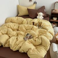 Bloggerio stiliaus dryžuotas 4 dalių patalynės komplektas: Minkšta skalauta medvilninė antklodė studentų bendrabučiams ir viengulėms lovoms 1.8m fitted sheet 4-piece set duvet cover 180*220