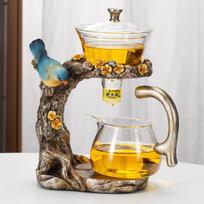 Kung Fu Teapot Household Magnetic Suction Semi-automatic Lazy Tea Making Tool Glass Tea Set gray
