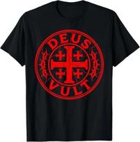 Deus Vult Crusader Knight Medieval History Jerusalem Cross T-Shirt 110 red
