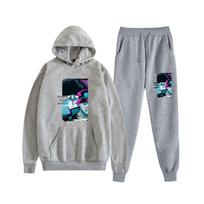 Unisex JOJO’s Bizarre Adventure Japanese Anime Hoodie Set gray