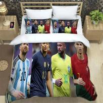 Ronaldo, Messi, Mbappe, Neymar Pattern Quilt Cover With Pillowcases Microfiber Digital Printed Bedding Set Twin Full Queen King EU Single 135x200cm white