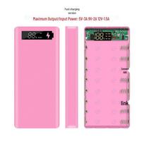 PD Fast Charging 8-Slot 18650 Solderless Power Bank Shell with QC3.0, Digital Display, and Mobile Power Kit. rožinė