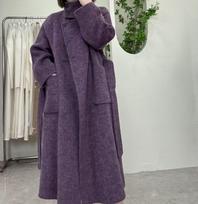 Violetinis alpaka dvipusis kašmyro paltas, stovimas apykaklė, iki kelių ilgio, su diržu ties juosmeniu, laisvo kirpimo, korėjietiško stiliaus, 2025 m. rudeniui/žiemai. Small gray