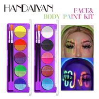 HANDAIYAN 2pcs Face and Body Paint Palette Set UV Glow Water-Activated Split Cake Makeup Kit with Brushes for Halloween Festival Stage Cosplay Party 2pcs beige