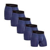 5pcs Men Underpants Medium-Long Men's Panties BONITOS Letter Waistband Boxer Briefs Front Open Boxers Underwear Man Shorts S mėlyna