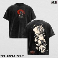 Anime Digimon T-shirt Y2k Vintage Washed Oversized T Shirt Short Sleeve Pure Cotton Tees Top Men's Clothing 3XL black