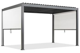 Laisvai pastatoma terasos pergola Lagos 3x4 su 3 m ilgio šoninėmis ritininėmis užuolaidomis Garden Point antracito balta