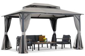 Sodo paviljonas su tinkleliu nuo uodų ir užuolaidomis Pasadena 3x3 m antracito spalvos Garden Point