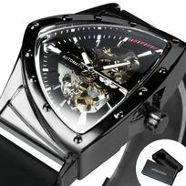 NUGALĖTOJAS Karinis Trikampis Skeletas Automatinis Laikrodis Vyrams Auksinis Sportinis Mechaninis Laikrodis Prabangus Nerūdijančio Plieno Apyrankė Šviesus black