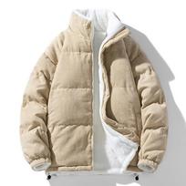 Žiemos mada Naujas vyriškas striukė Dvipusė, šilta žiemos veliūrinė medvilninė apranga, Vyriška ir moteriška fliso striukė stora 2XL beige