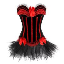 Women Shapewear And Puffy Tutu Skirt Set Halloween Cosplay Ballet Leotard Costume 3XL raudona