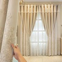 Prabangios Naujo Europos Stiliaus Užuolaidos Svetainei Miegamajam Dvisluoksnės Tiulio Marlės Ekstravagantiškos Siuvinėtos Langų Užsklandos 2PC W350cm x L270cm