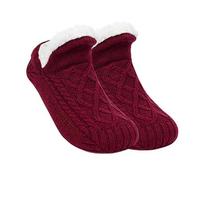Neslystantys V formos burnos pūkuoti kojinės-šlepetės Mašininio mezgimo miego kojinės Naujos šiltos kojinės Unisex Wine Red-L-28cm(43-46 black