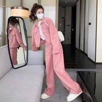 Dopamine Pink Chic Suit: Stylish Fall Jacket & Wide-Leg Pants Set M [Recommended 42.5-50 kg] gray