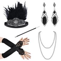 1Renginys 1920 m. sklendžiantis Cosplay kostiumas, plunksnas, galvos apdangalas perlų karoliai, apyrankės, kojinės, ilgos pirštinės Gatsby maskuoklio priedai black