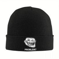 New Trollface Meme Rage Comic Funny Troll Joke Internet Hats Autumn Winter Beanies Warm Cap Unisex Knitted Hat black